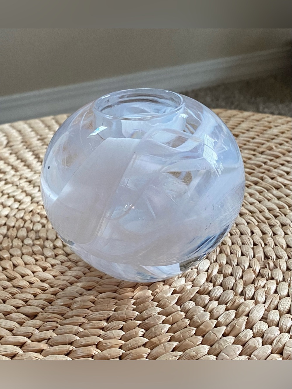 Vtg Kosta Boda Cool Moon White Swirl Glass Votive Tealight Holder by Anna Ehrner